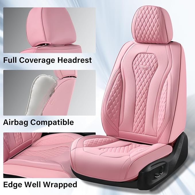 Coverado Seat Covers, Car Seat Covers Front Seats, Pink Car Seat Covers, Waterproof Auto Seat Covers, Seat Cushion, Front Seat Covers Leatherette Car Seat Protector Universal Fit Most Cars - Image 2