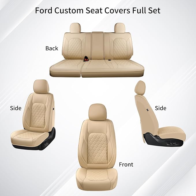 Huidasource F150 F250 F350 Front&Rear Leather Seat Covers Fit for 2015-2026 Ford F150 SuperCrew & 2017-2026 F250 F350 F450 Super Duty Crew Cab XL XLT Lariat King Ranch Platinum(Full Set/Beige) - Image 9