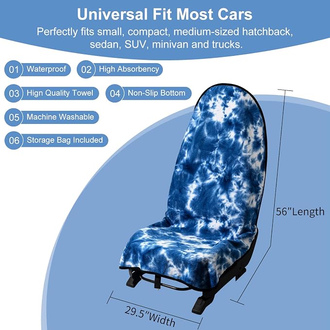 Waterproof Sweating Car Seat Cover for Post Gym Workout, Running, Swimming, Beach and Hiking, Universal Fit Non-Slip Bucket Seat Protector for Cars SUV Trucks, Machine Washable (Tie-Dye Blue) - Image 5