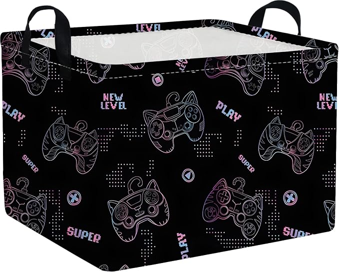 Rectangular Game Basket,Kids game storage basket,Storage Baskets with Handles,nursery game room baskets,Toy Storage Bin Organizer,Gift Bins(Cute game) by FXOCSHE