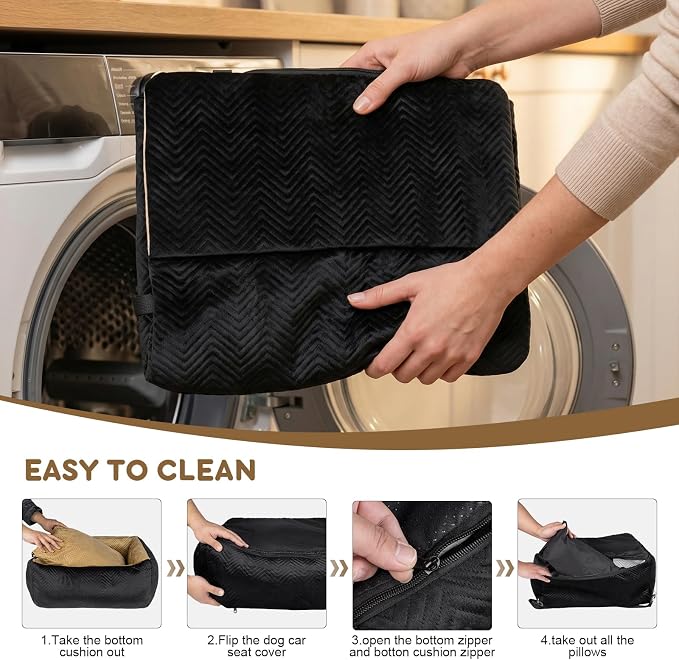 Dog Car Seat for Small Dogs,Medium Dog Car Bed with Detachable Washable Cover,Pet Puppy Booster Cars Seats with Safety Belt Up to 30 lbs(Black V) - Image 6