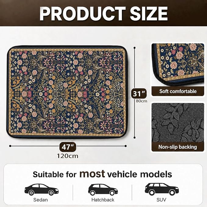 Car Trunk Mat for SUV, 31"x47" Vintage Floral Cargo Liner Protector | All Weather Universal Cargo Liners for Dogs, Car Accessory for SUVs/Sedan/Wagons, Durable Non-Slip Washable Rear Cargo Mat - Image 2