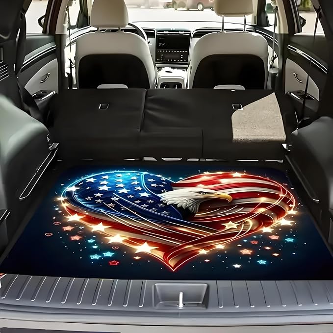 Universal Car Trunk Mat 29" x 39", Heart-Shaped Flag All Weather Trunk Protection Cargo Liner, Durable Cargo Mat Rear Trunk Liner, Stylish Vehicle Interior Accessories Suitable for Most Car Models by Unknown