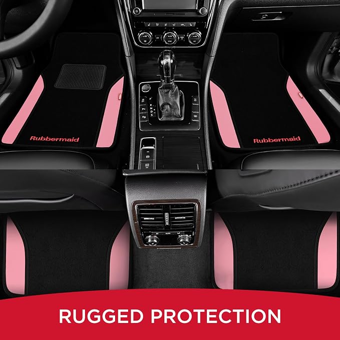 Rubbermaid Car Mats, Carpeted Floor Car Mat with Faux Leather & Built-in Heel Pad, Two-Tone Car Rug Floor Mats, Stylish Carpeted Floor Mats for Cars, Trucks & SUVs Pink Color - Image 7