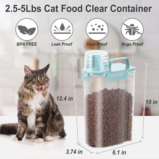 Dog Cat Food Storage Container with Cup (Light Blue, 2.5L (2 pack)) | Pet Food Pourable Container Airtight with Large Spout, BPA-Free Plastic Food Dispenser for Pet Food, Bird Seed, Rice, Flour - Image 2