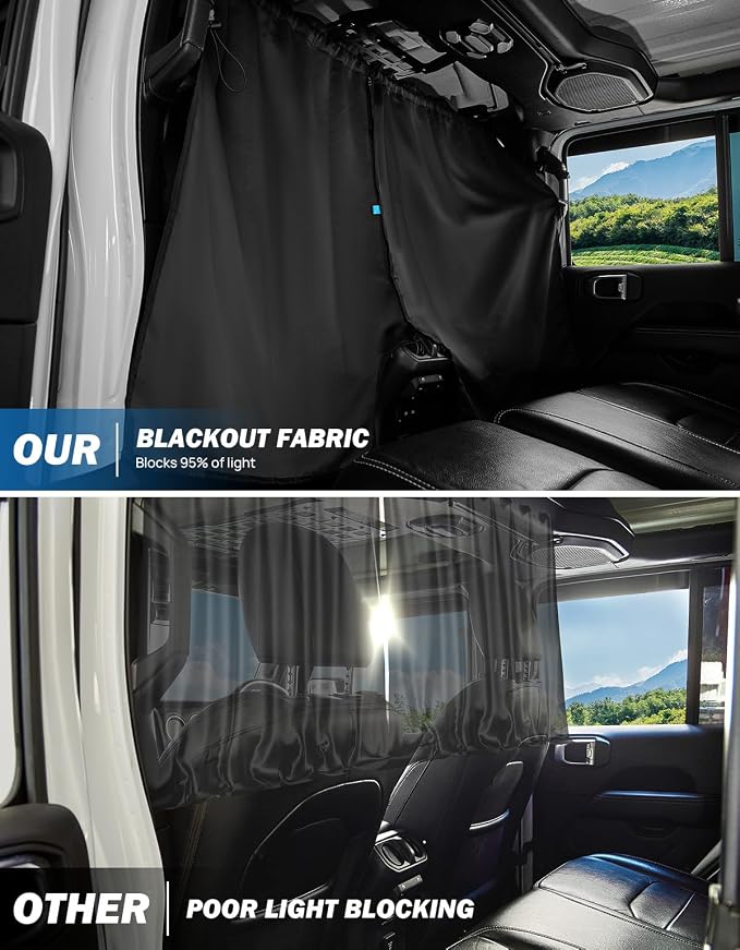 JOYTUTUS Car Privacy Curtain Divider Shade Compatible with 2018-2026 Wrangler JL & Gladiator JT, 99% Opaque Version for Baby Sleeping Travel Camping Nap, Set of 2 Rear Divider Curtain - Image 5