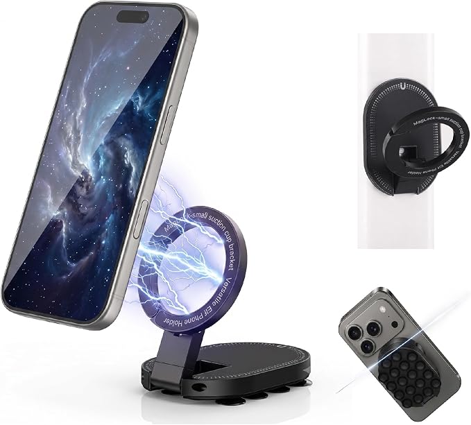 ALCOVA MagLock 3-in-1 Suction Magnetic Phone Holder for MagSafe | Phone Tripod Mount with Carabiner Clip, Compatible with iPhone 17-12, Ideal for Car Dashboard, Gym, Kitchen, Office by ALCOVA