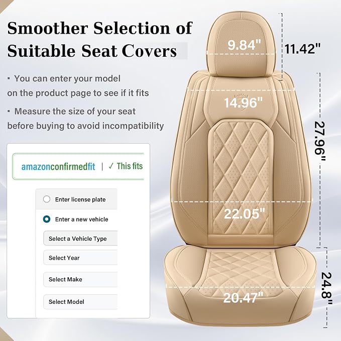 Coverado Front Seat Covers, 2-Pack Luxury Faux Leather Car Seat Cover, Beige Seat Covers, Car Seat Protector Waterproof, Car Seat Cushion Driver Seat Cover Universal Fit for Most Cars, Beige - Image 8