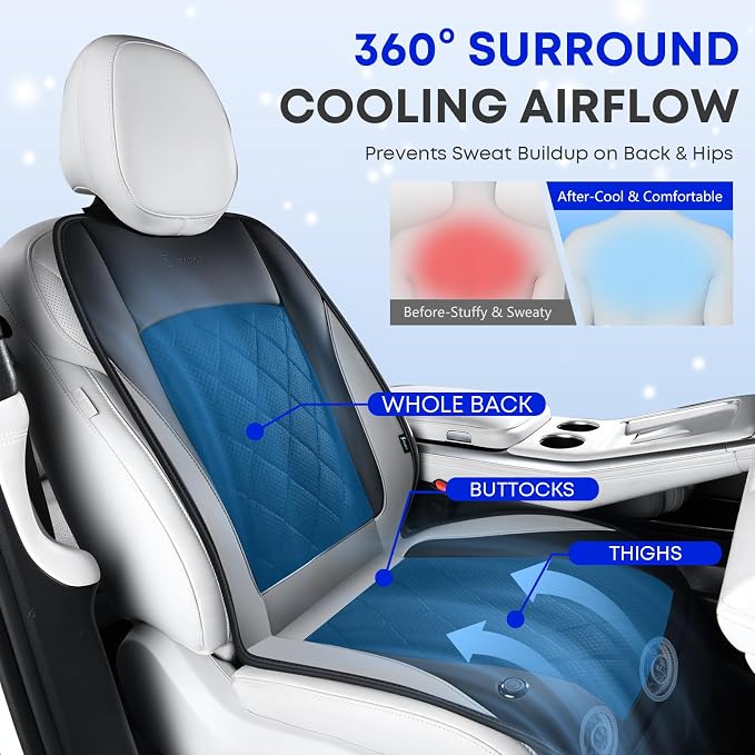 Cooling Car Seat Cover, Ventilated Seat Cushion Cooling Car Seat Pad for Summer Driving with Powerful Turbo Fans Universal Fit for Car SUV Truck Van-Light Grey - Image 3