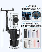 Porfortop 2-in-1 Cup Holder Tablet Mount Expander, 2-Section Foldable 15" Height Adjustable Arm & 360° Rotation, Universal Fit for iPad, iPhone, All Smartphones and Most Bottles for Car SUV Truck - Image 4