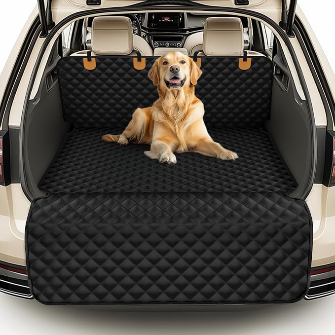 BONTHEE Waterproof SUV Dog Cargo Liner Mat - Heavy Duty Pet Seat Cover for SUV Sedan Van, Non-Slip Back Trunk Protector with Bumper Guard, Large Universal Fit (Black) by BONTHEE