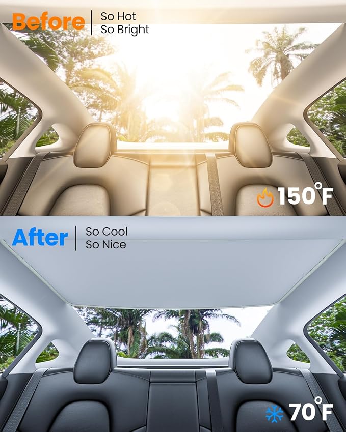 REEVAA Tesla Model S (2026-2022) Sunshade Roof Accessories, Gray | OEM Fit; Full Blackout & Heat-Blocking; Protect Interior & Reduce A/C Workload; Two-Piece Magnetic Design Prevents Sagging - Image 2