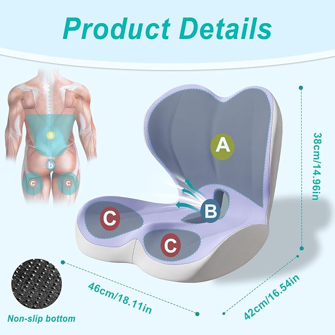 Seat Cushion for Office Chair, Ergonomic Cushion with Lumbar Support Pillow | Orthopedic Memory Foam Coccyx Cushion for Tailbone & Sciatica Pain Relief, Ideal For Office Chairs, Car Seats, Wheelchairs - Image 2