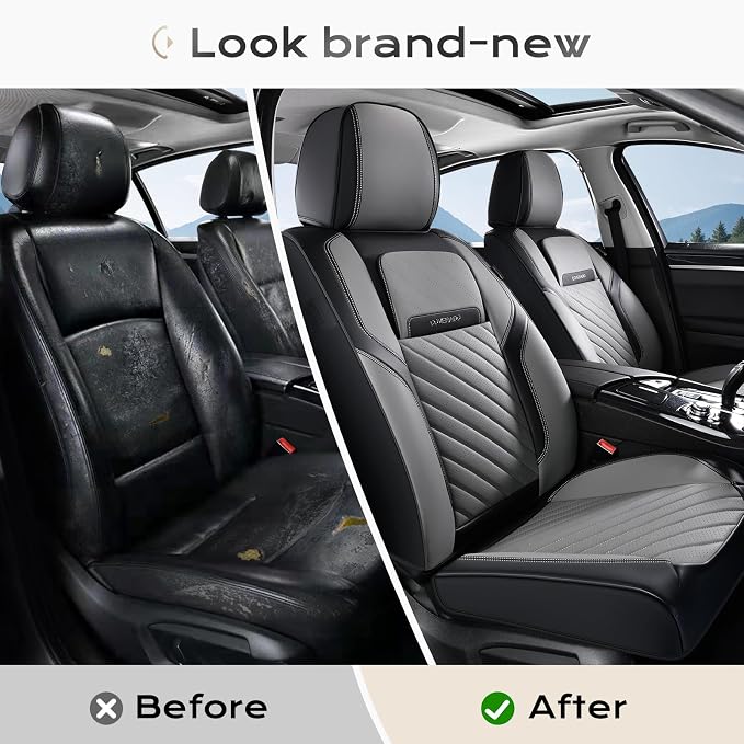 Coverado Car Seat Covers Full Set 5 pieces, Luxury Nappa Leather Seat Covers Universal Fit Waterproof Non-Slip Breathable Front & Back Automotive Seat Protectors for Cars, SUVs, Trucks - Image 8