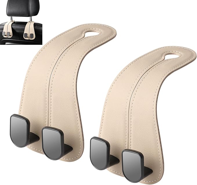 car purse hook seat headrest leather car hook for purse and bag cute 2 pack | car seat back storage hook,car purse hook headrest hanger women,purse holder for car,road trip essentials,car accessories by KAFANLIN