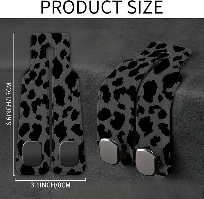 Car Seat Back Storage Headrest Hook, Premium Leather Double Metal Hook, Hanger Storage Organizer for Purse Cloth Bag, Car Interior Accessories Luxury Black Leopard - Image 5