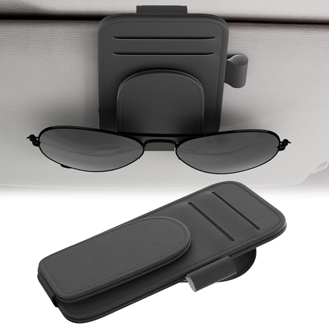 BFXM Sunglass Holder for Car and Truck Sun Visor Organizer Car Accessories | Sunglasses Holder Eyeglass Hanger Clip, Cars Sun Visor Ticket Card Holder Clip, Magnetic Leather Holder for Car Visor by BFXM