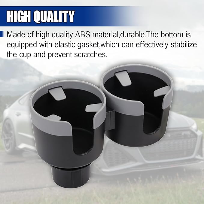 Car Double Cup Holder Extender, Multifunctional 2-in-1 Auto Drink Holder Insert with Adjustable Base, Portable Cup Holders Adapter, Universal Car Beverage Organizer for Bottle, Snack (Grey) - Image 3