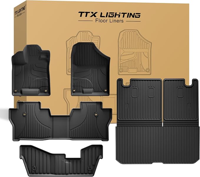 Floor Mats Fit for Honda Pilot 8 Seats 2016-2022 (No Elite Models) | TTX LIGHTING All Weather Cargo Liner with Back Seat Cover TPE Trunk Mat & Backrest Mat & Floor Liners Pilot Accessories by TTXLIGHTING%C2%AE