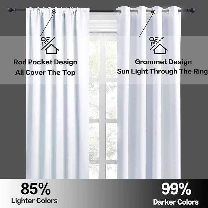 RYB HOME French Door Window Curtain Coverings, Rod Pocket | Thermal Insulated,Privacy ,Non See Through,Drapes for Small Window Bathroom Kitchen,W29 x L45,Greyish White,2 Panels - Image 5