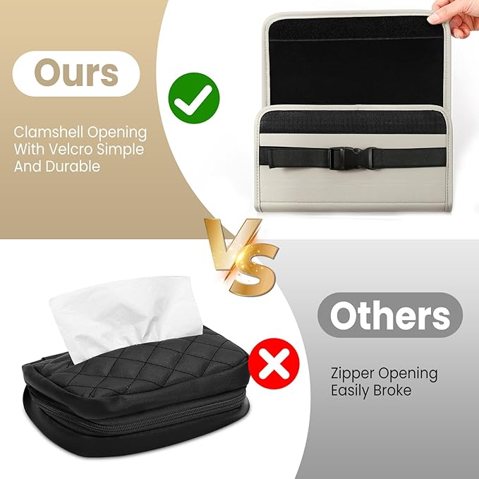 WHHMK Large Car Tissue Holder Refill Easily Clamshell Opening, Grey 1PC | Tissue Box Cover Keep Car Tidy, Premium PU Leather Backseat Napkin Rectangle Organizer in Auto, Fits 100-150 Count Tissues - Image 3