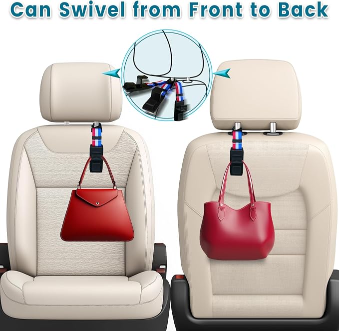 Purse Hook for Car, Adjustable Headrest Bag Seat Hooks Back, Car Accessories for Women, Coloured, 4 Pack - Image 6