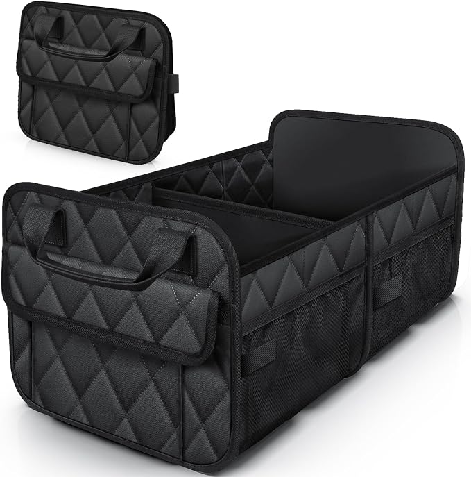 HOTOR Trunk Organizer for SUV – Foldable Car Organizers and Storage | 2 Compartments, Large Capacity Car Trunk Organizer Car Accessories for Truck Sedan, Black, 21.7" x 12.8" x 11.0" by HOTOR