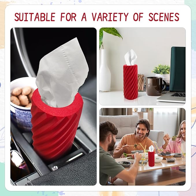 Car Tissue Holder, Refillable Round Cylinder with 3 Tissue Packs, Universal Fit for Vehicle Cup Holder, Home & Office, Car Accessories Interior (Red) - Image 7