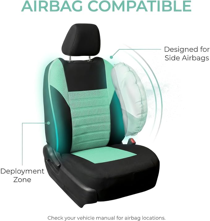 FH Group Automotive Car Seat Covers Front Set Premium 3D Air Mesh Front Seat Covers, Airbag Compatible Universal Fit Interior Accessories for Cars Trucks and SUVs - Mint - Image 4