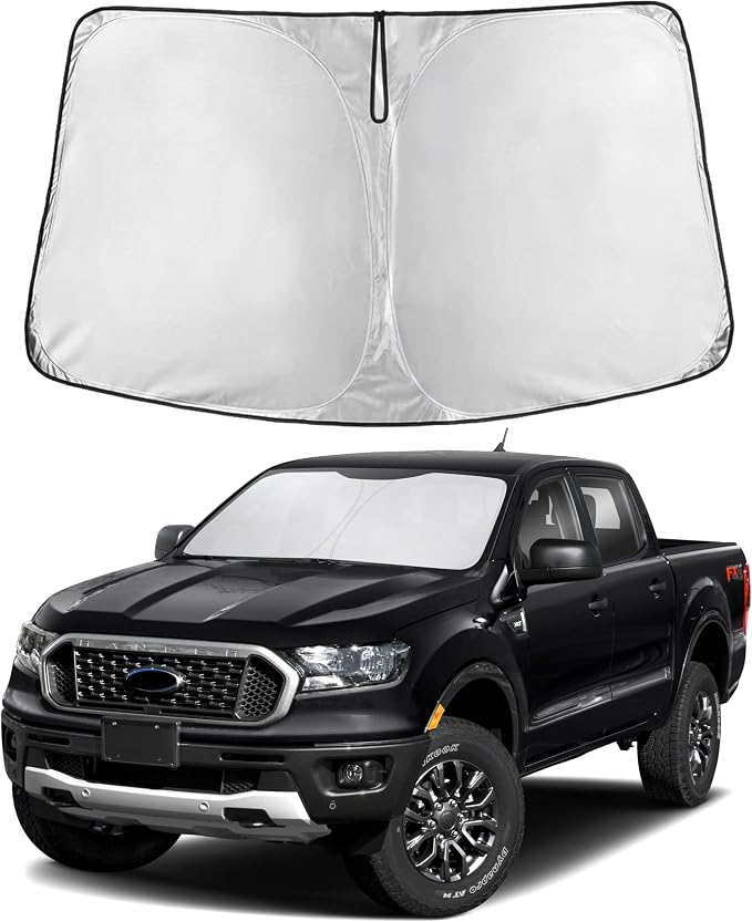 EcoNour Windshield Sun Shade Compatible for Ford Ranger 2019–2023 2024 | Front Window Shade for Midsize Pickup Truck | 4-Layer, 240T Sunshade Accessories | UV & Heat Reflector for Ranger Windshield by EcoNour