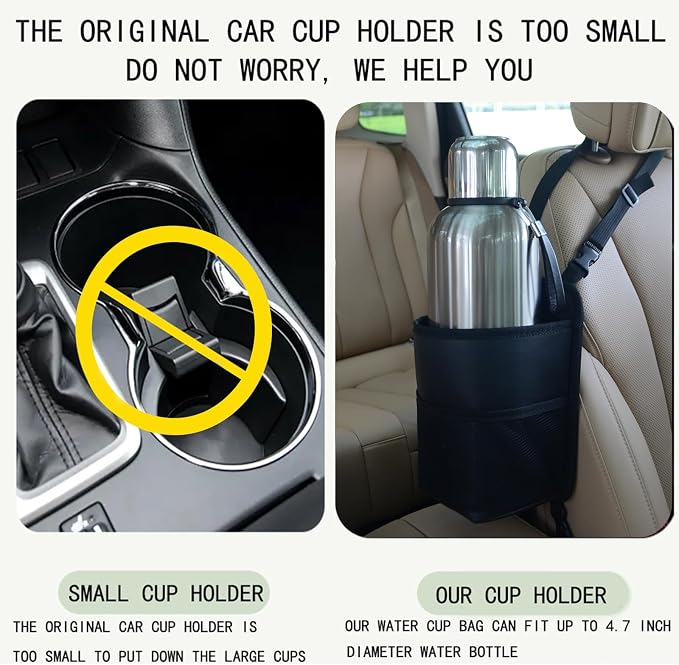 Large Car Cup Holder Expander Water Bottles, Big Drinks Holder Bag(Brown) | Fits Large 24/36/40/46oz Water Bottles,- Universal Auto Vehicle for Cars, SUV & Truck RV's golf-carts - Image 2
