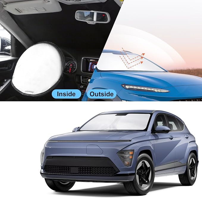 Front Windshield Sun Shade Foldable Window Sun Shade Visor Custom Fit for 2024-2026 Hyumdai Kona Block UV Rays Car Accessories Heat Sun Shield Keep Car Cooler - Image 4
