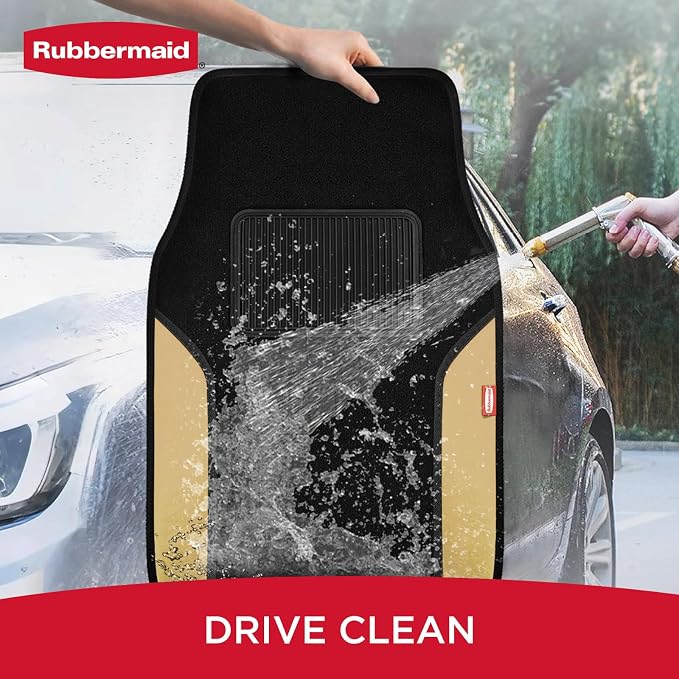 Rubbermaid Car Mats, Carpeted Floor Car Mat with Faux Leather & Built-in Heel Pad, Two-Tone Car Rug Floor Mats, Stylish Carpeted Floor Mats for Cars, Trucks & SUVs Beige Color - Image 5