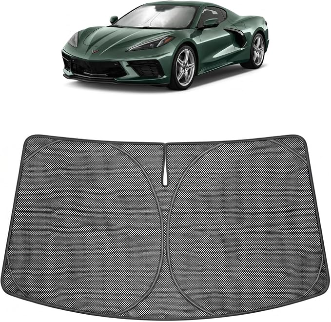 Proadsy Custom Fit Car Windshield Sun Shade for 2020-2026 Chevy Corvette | Ice Crystal Micro-Refraction Blocks 99% UV, Drops Cabin Temp 54°F. Foldable Full Coverage for Summer Parking/Camping Privacy by Proadsy
