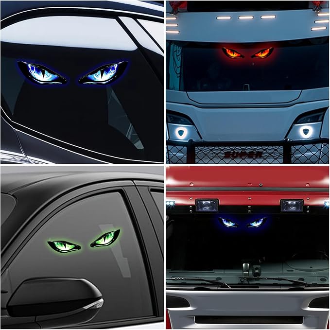 Eye-Shaped Wireless LED Lights for Car (Green) | Solar Powered & Rechargeable Car Lights Interior with Vibration Sensor, Automotive Ambient Light for Door Windows - Image 5