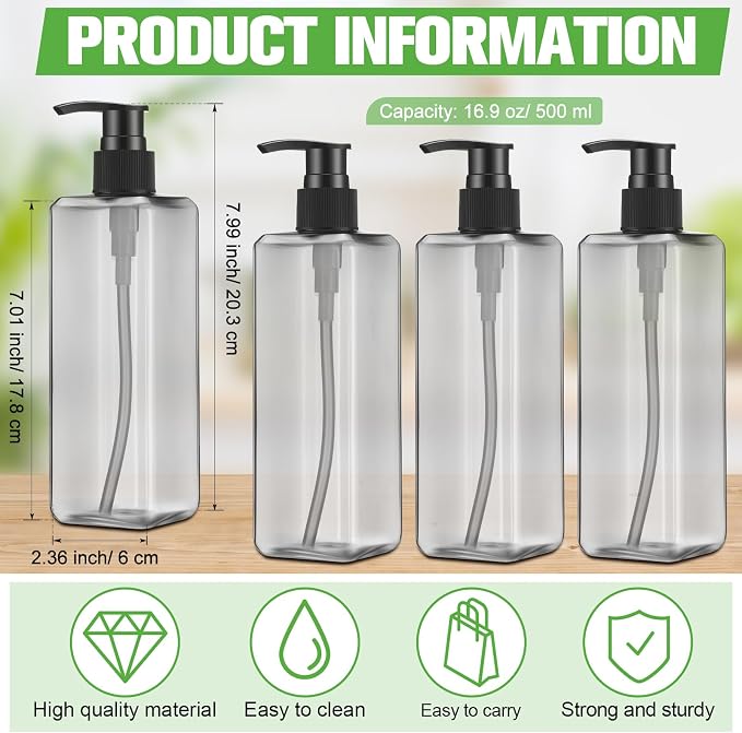 Didaey 8 Pcs Grey Plastic Bottles with Pump 16 oz Refillable Shampoo Dispenser Empty Body Wash Soap Conditioner Lotion Bottles for Bathroom, Kitchen Sink, Hotel, Salon, Cosmetic - Image 2