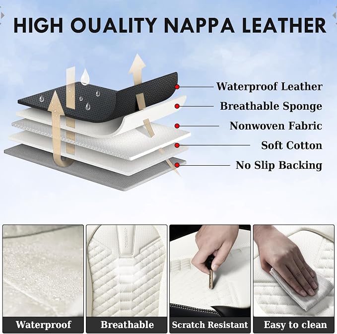 Coverado Car Seat Covers, Front Seat Cover, Waterproof Nappa Leather Seat Covers for Cars, 2 Pack Driver Car Seat Protectors, Automotive Seat Covers Universal Fit for Most Cars, Black&White - Image 4