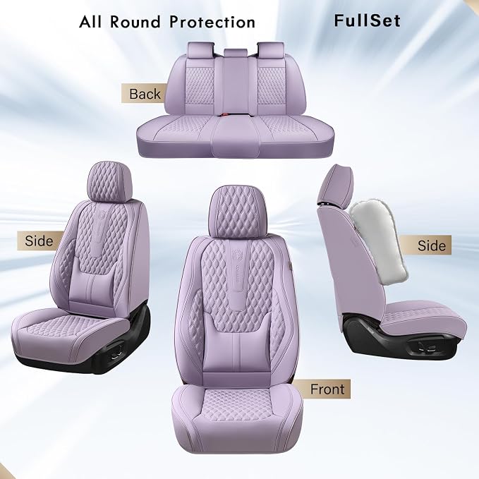 Coverado Seat Covers Full Set, Purple Car Seat Covers, Waterproof Car Seat Cover with Lumbar Support, Leather Car Seat Cushion Protector, Car Seat Covers Universal Fit Most Cars - Image 7