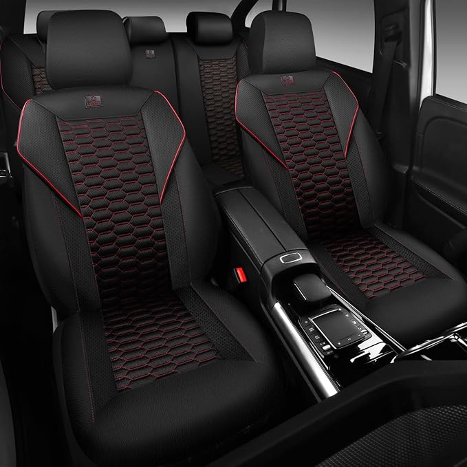 CAR PASS 3D Foam Mesh Leather Car Seat Covers Full Set,Breathable Mesh Faux Leather Seat Covers for Car,Universal Fit for SUV Truck Sedan Automotive, Armrest Airbag Compatible,Black and Red - Image 4