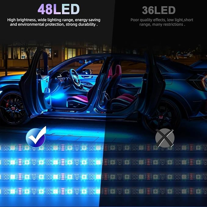 Car LED Lights, RGB Smart Car Interior Lights, App Remote Control | DIY Mode and Music Mode, 2 Lines Design LED Lights for Cars with Car Charger, 12V - Image 7