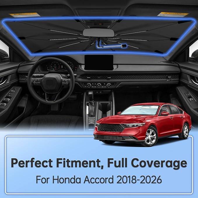 Windshield Sun Shade Umbrella for Honda Accord 2018-2026 Front Window | Foldable Car Sunshade, 360 Rotation Automotive Interior UV Protection for Outdoor Parking, Keep Car Cool - Image 2