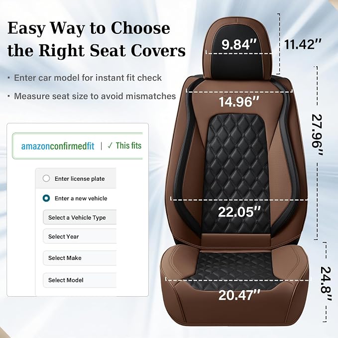 Coverado Car Seat Covers Front Seats, Premium Breathable Waterproof Faux Leather Full Set with Rear Protectors, Luxury Automotive Interior for Sedans SUVs Trucks – CoffeeBlack - Image 6