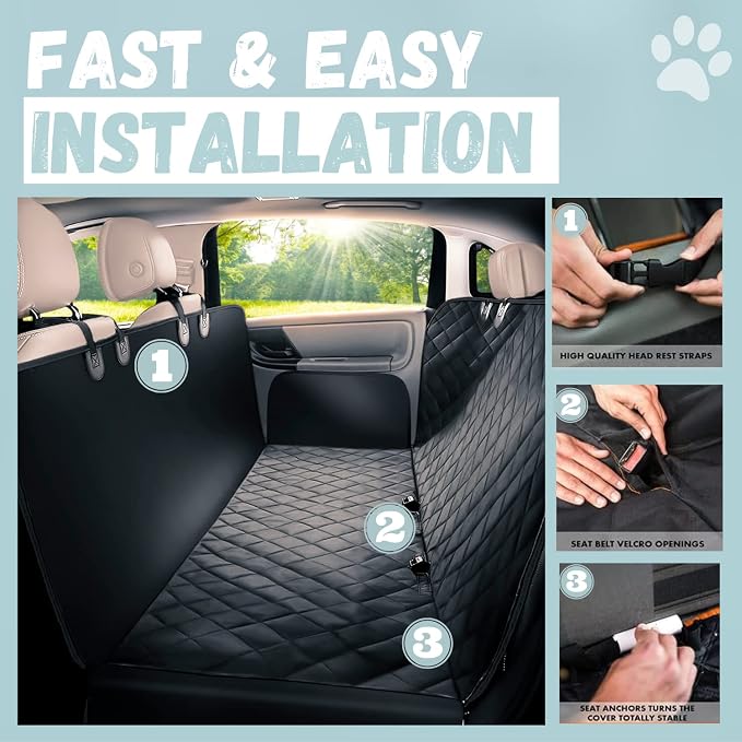 Doggie World Dog Car Seat Cover for Back Seat, Waterproof Dog Hammock | Durable Pet Car Seat Cover Backseat Protector for Cars & SUVs, Nonslip Scratchproof Rear Seat Cover Against Dirt, Fur - Image 3