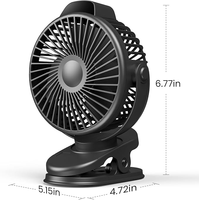Koonie Portable Clip On Fan, Small Rechargeable Battery Operated, 3 Speeds | Mini Clamp Fan With LED Display, 360° Rotate Personal Cooling Desk Fan for Stroller Bed Travel Camping Golf Gym - Image 7