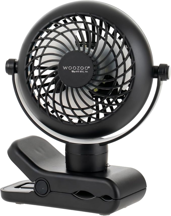 IRIS USA WOOZOO Cordless Portable Clip On Fan, USB-C Rechargeable, Black | LED Light, Mosquito Repellent Tray, 360° Tilt, 3 Speeds, Pet Stroller Car Fan, Camping Golfing Outdoor Use by IRISUSA
