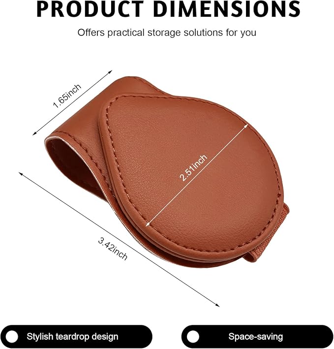 Magnetic Sunglass Holder for Car Visor, Leather Vehicle Sunglass Hanger Clamp Card Holder with Magnet, Universal Eyeglass Clamp Visor Ticket Organizer for Cars Trucks SUVs (Brown) - Image 2