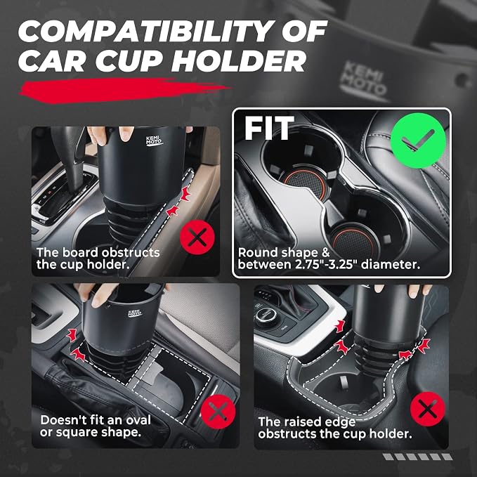 KEMIMOTO Car Cup Holder Expander Compatible with Hydro Flask Yeti 18-40oz | Universal Fits 3.0in-3.8in bottles and 3.2in cup holder, for Car, RV, Truck, UTV, Golf Cart, rubber base, tool-free install - Image 4