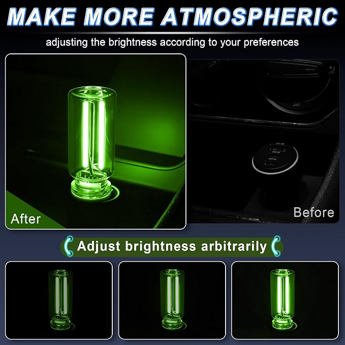iFunyLED Car Interior USB LED Night Light, Portable Touch dimmable Car Ambient Lighting Kit, Retro Mini Transparent Glass Bottle Lamp Decorations for Vehicle Camping Bedroom Hallway, Pack of 2(Green) - Image 2