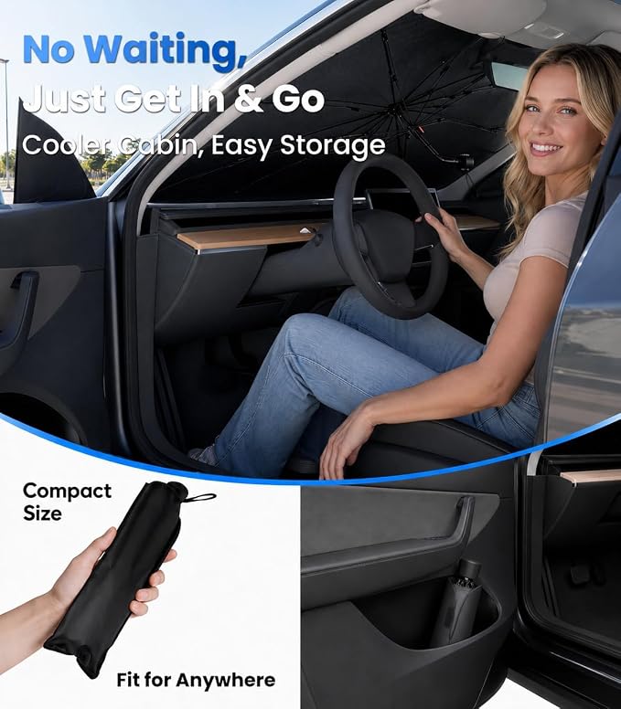 Zanch Windshield Sun Shade Umbrella for Toyota RAV4, Mazda CX-5, Honda CR-V | [99% UV Protection, Up to 75℉ Cooler] Snug Fit, scratch-free, Sturdy Frame, Foldable Front Sunshade Umbrella for SUV - Image 7