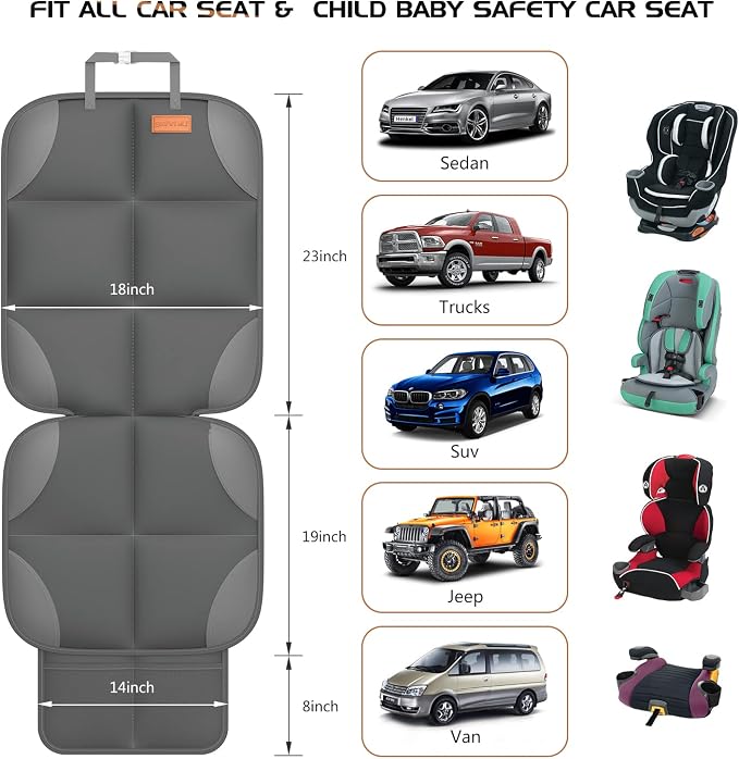 SMART ELF 2 Pack Car Seat Protector - 600D Fabric Waterproof (Dark Gray) | Baby/Pets for Child Car Seat with Thicily Padded and Non-Slip Backing Mesh Pockets, Universal Size - Sedan SUV Truck - Image 2